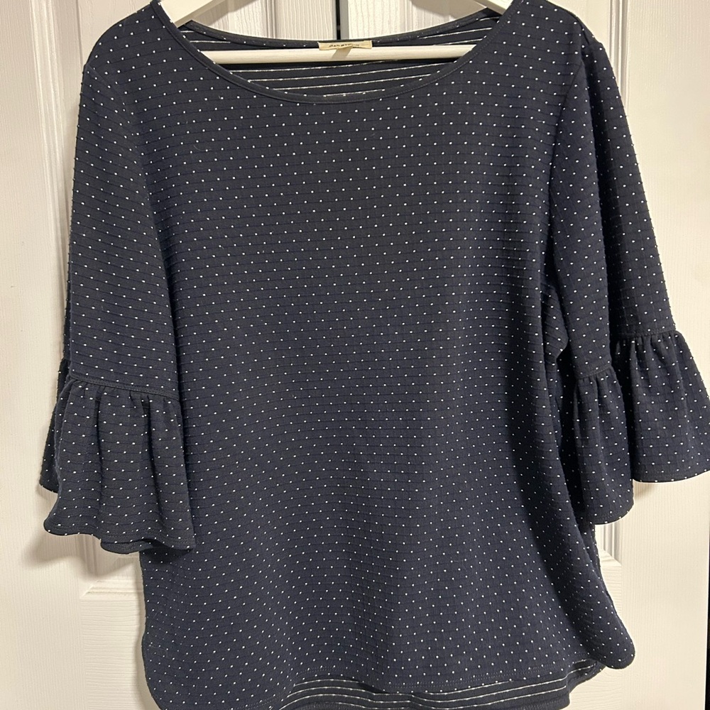 Max Studio Navy and White Polka Dot Blouse